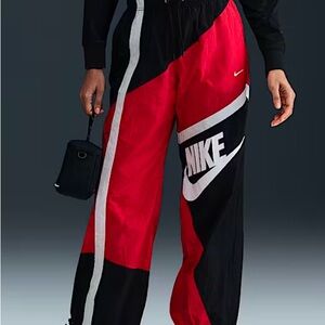 Nike Red and Black Track Pants with Sporty Color-Blocking